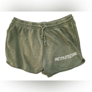 PRETTYLITTLETHING OLIVE KHAKI WASHED HIGH WAISTED RUNNER SHORTS NWT